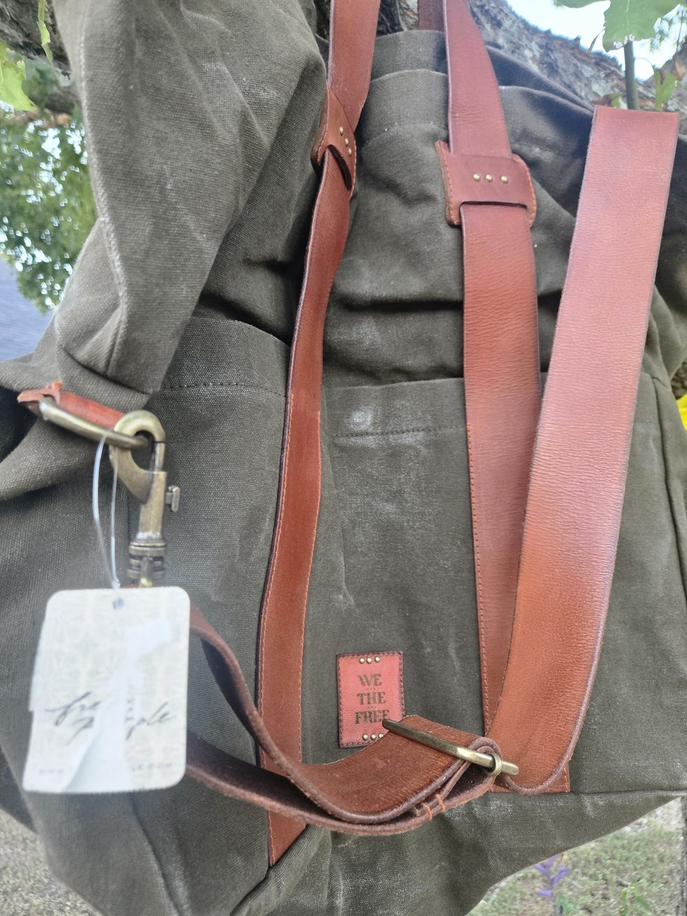 Free People We The Free Oversized Canvas Leather Backpack Tote NWT - Picture 3 of 11